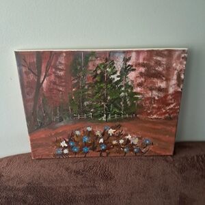 Bob Ross Inspired Oil Paint Hand Painted Canvas Flowers Trees Woods